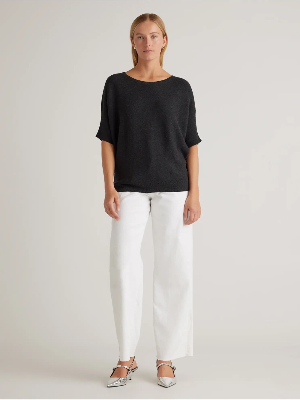 Quince Lightweight Cotton Cashmere Link Stitch Dolman Sweater